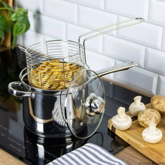 Cratita cu capac si cos pentru prajit, din inox capacitatate 3.6 liri