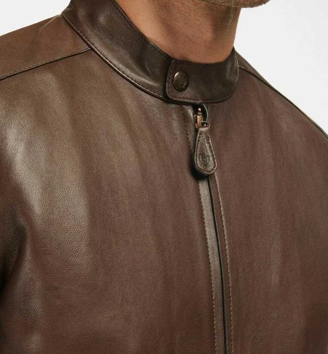 Jacheta slim body S M Massimo Dutti NOUA din piele naturala moale maro