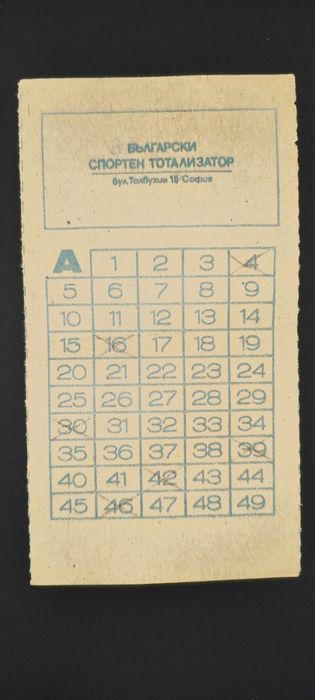 ТОТО фишове от март 1988 година - АНТИКИ