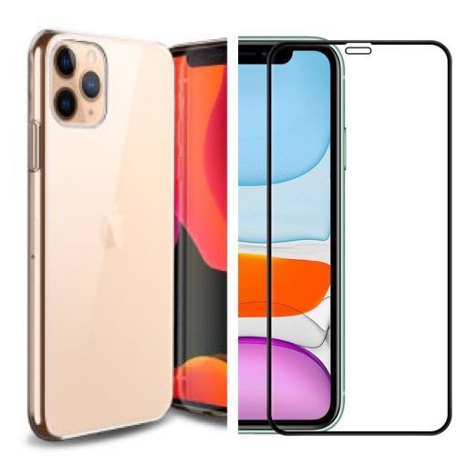 Pachet 360 Husa Silicon + Folie Sticla Curved Glass - Iphone 11/12