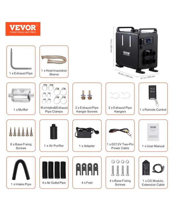 Webasto/Sirocou/Încălzitor diesel VEVOR 8KW, 12V/24V, Bluetooth, telec