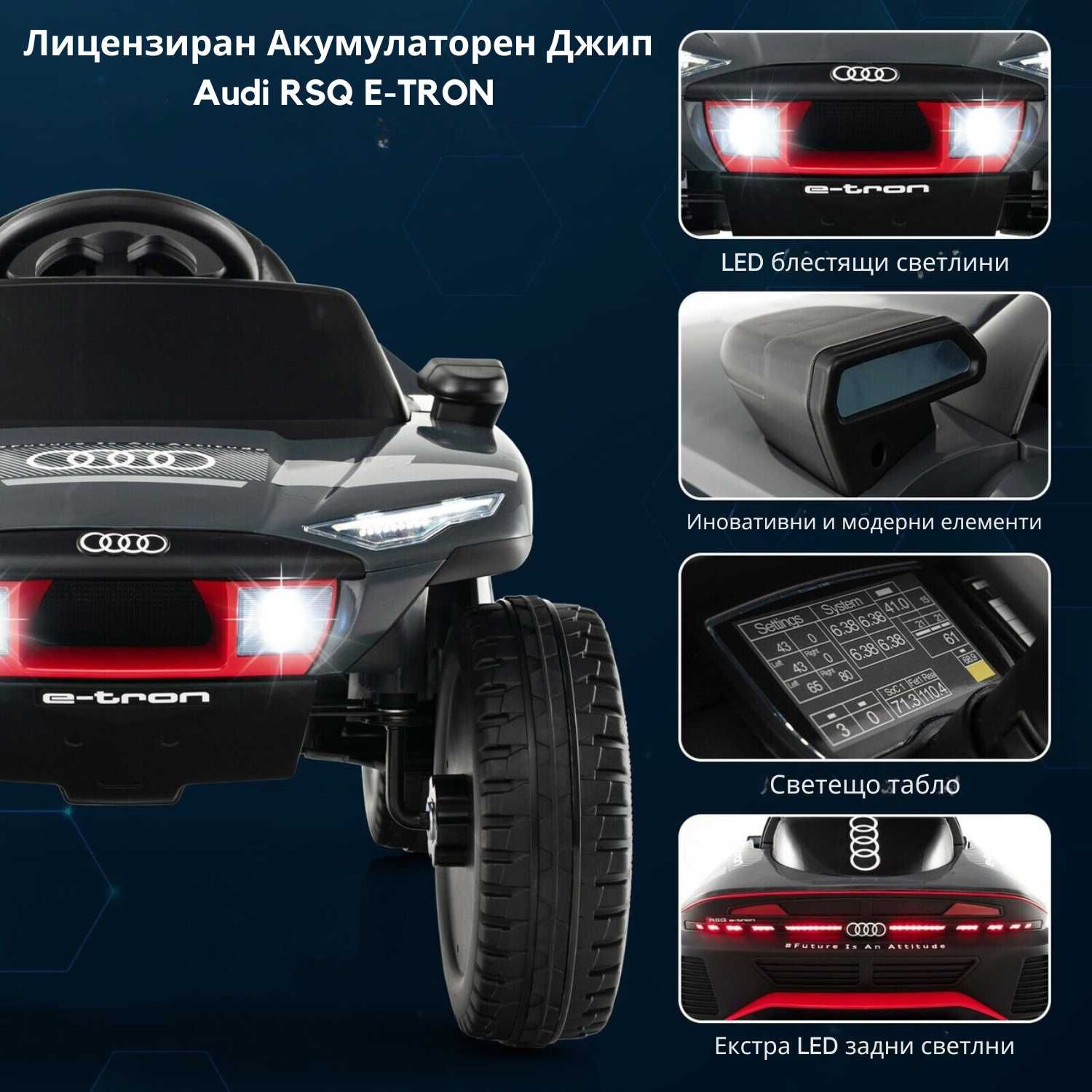 Лицензиран Акумулаторен Джип Audi RSQ E-TRON, 70W, 12V/7Ah, EVA гуми