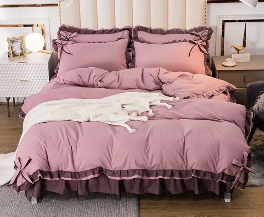 Постельное белье , розовое, , полный комплект