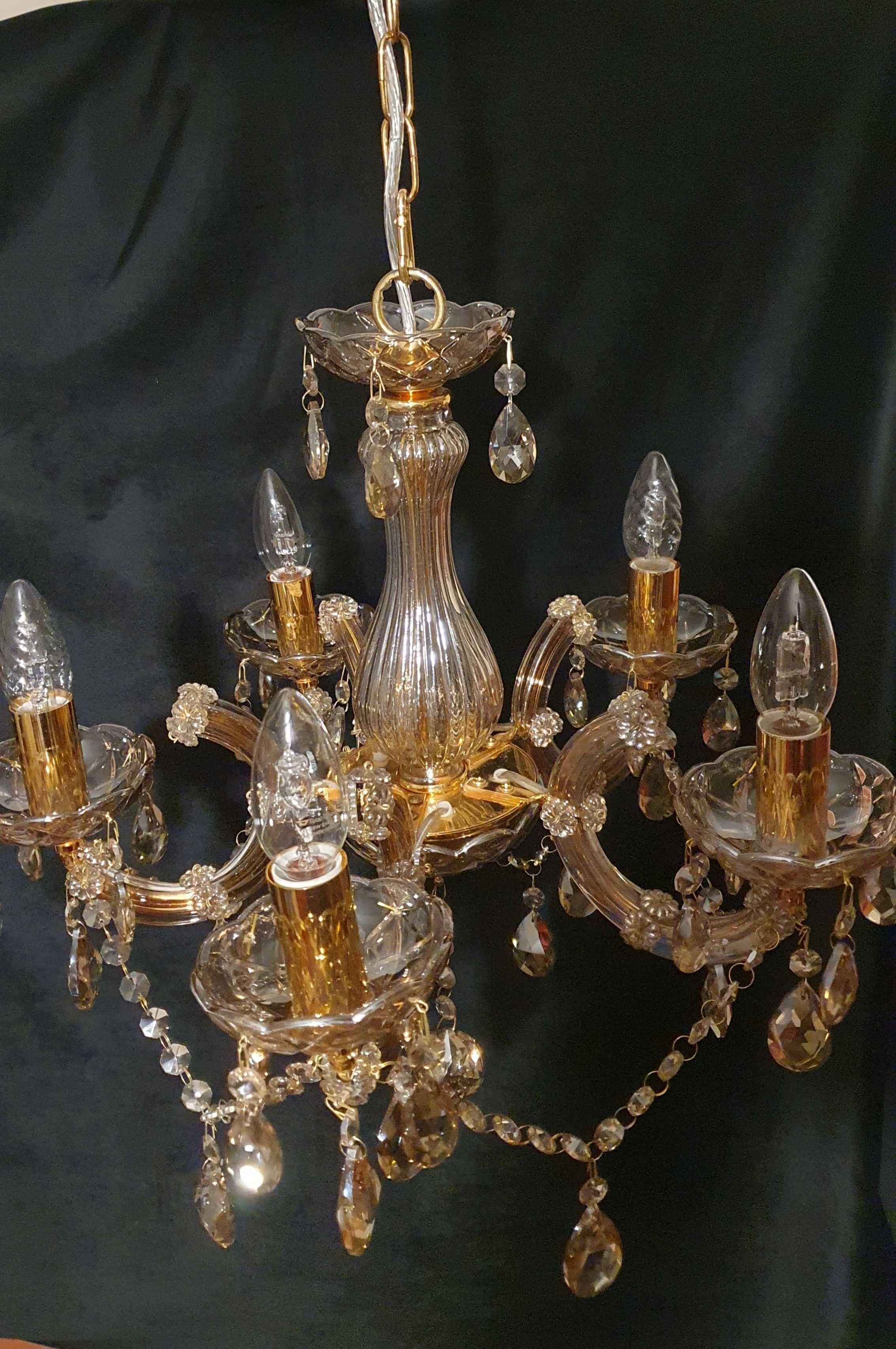 Candelabru, lustra, 5 brațe, auriu, tip vintage, în stare bună