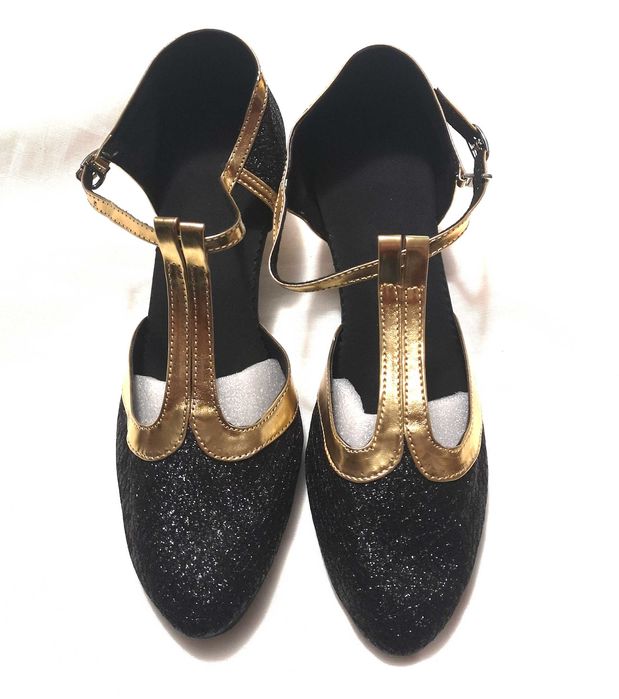 Vand pantofi special de dans, negri luciosi cu auriu, marimea 41, noi