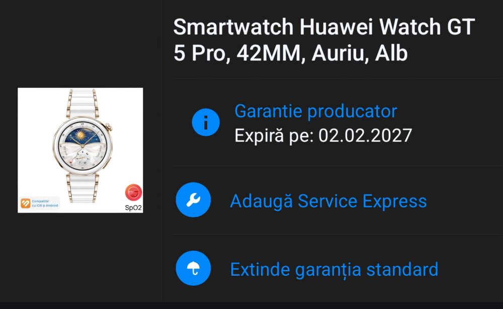 Cu garantie - Vand Huawei Watch GT 5 Pro, 42MM, Auriu, Alb
