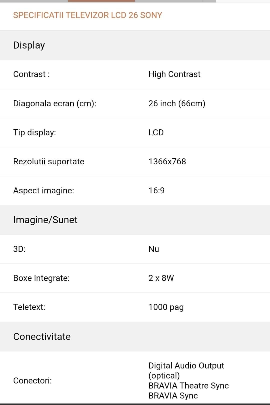 Televizor  Sony Bravia , fără defecte