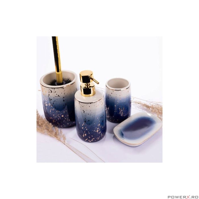 Suport din ceramica pentru periute dinti, pensule, nuante de albastru,