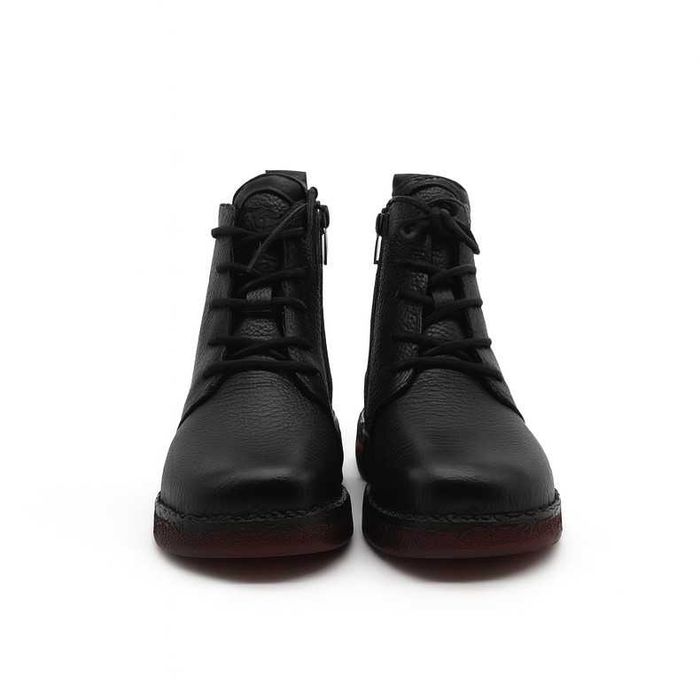 Дамски черни боти от естествена кожа с връзки и цип