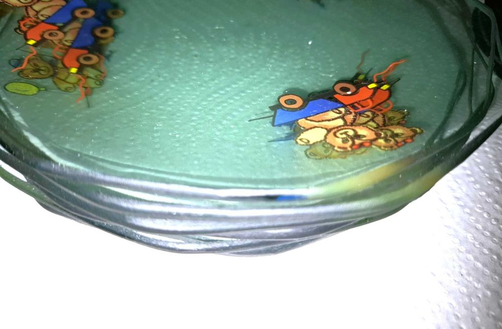 Set 12 farfurioare desert, marimi diferite, din sticla, model ursuleti