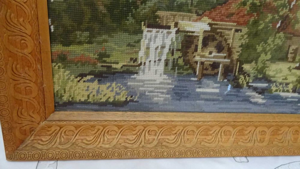 Гоблен,  „Воденицата “, със стъкло, дебел вълнен конец.