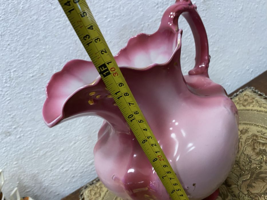 Винтидж голяма порцеланова кана Белгия розов градиент 1950те