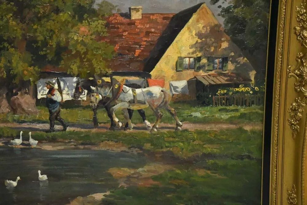 Tablou / pictura, tehnica ulei pe panza, 105x124x6 cm / 79,5x99 cm