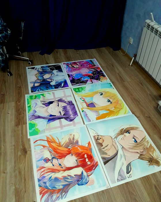 Картины цветные,  на ватмане , анимэ,  аниме персонажи