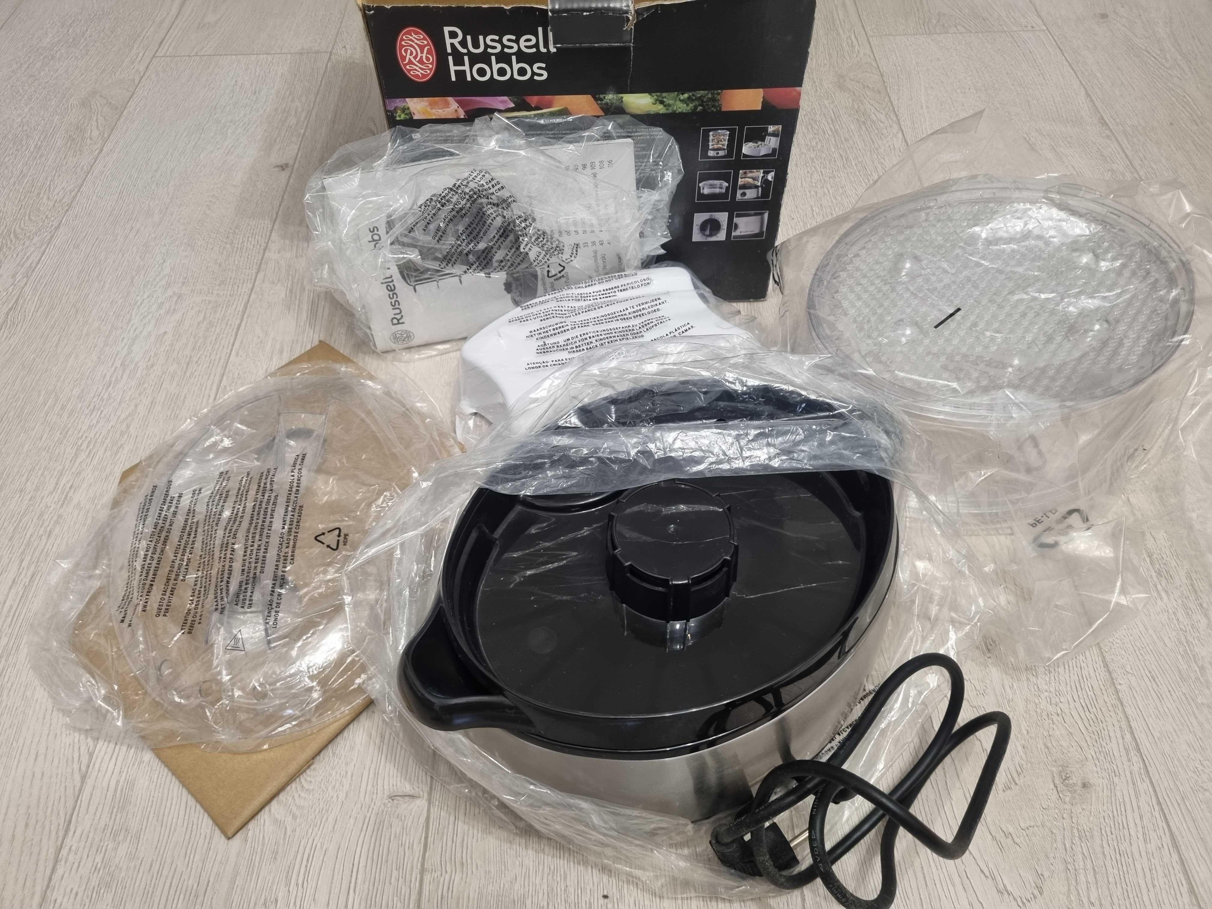 Aparat de gatit cu aburi Russell Hobbs 800W, 9l, Timer, Inox / Negru