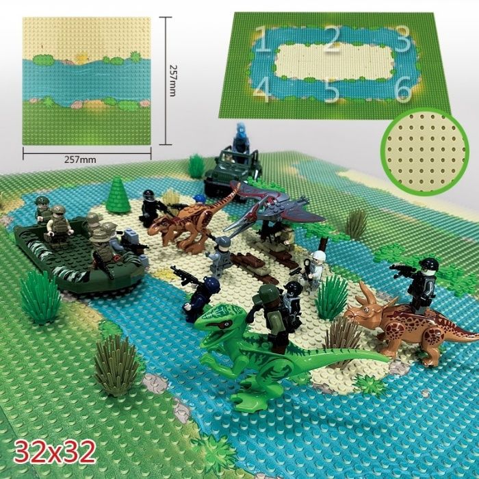 Placi noi de constructie tip Lego cu model mlastina (iarba/apa/nisip)