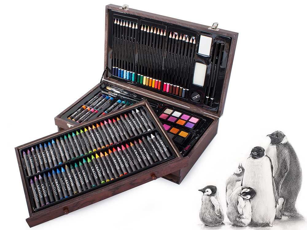 Set pictura si desen pentru copii 143 Piese Trusa de Lemn profesionala