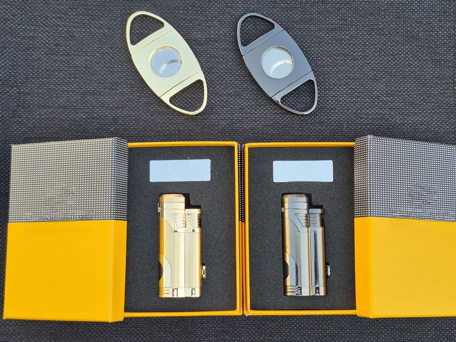 Стилна запалка за пури с лого и подарък резачка в подаръчна кутия