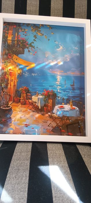 Средиземноморска Прибрежна Сцена-Жива Морска Картина с Балкон,