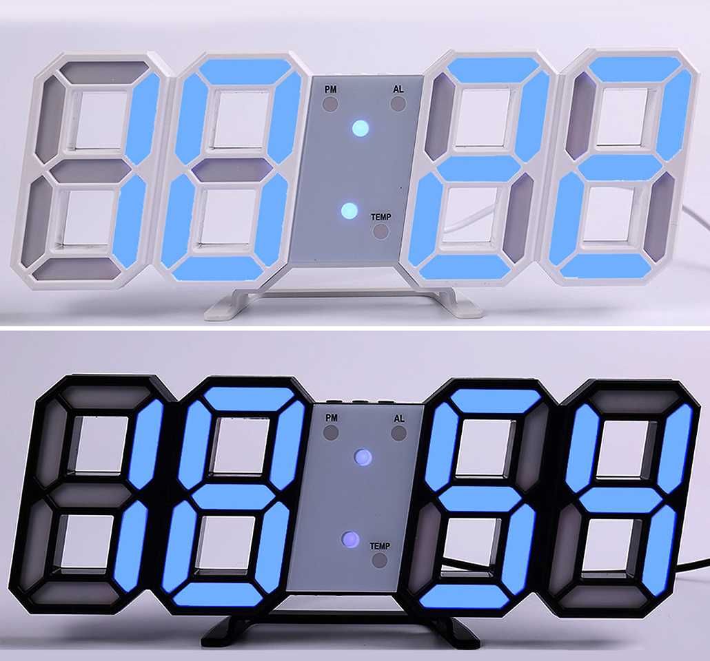 Настолен 3D LED Часовник – час, дата, температура - USB, светещ