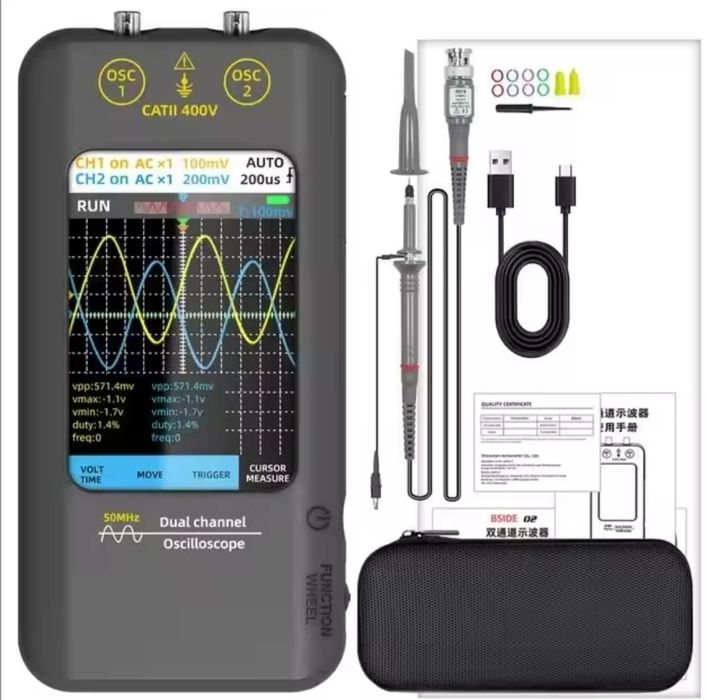 Osciloscop digital două canale touchscreen 2 x 50Mhz Bside, acumulator