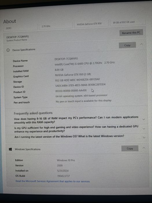 PC complet i5 6400 Nvidia gtx 950 | Setup de gaming