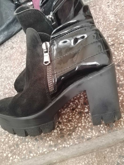 Дамски боти естествен лак и кожа 38 номер