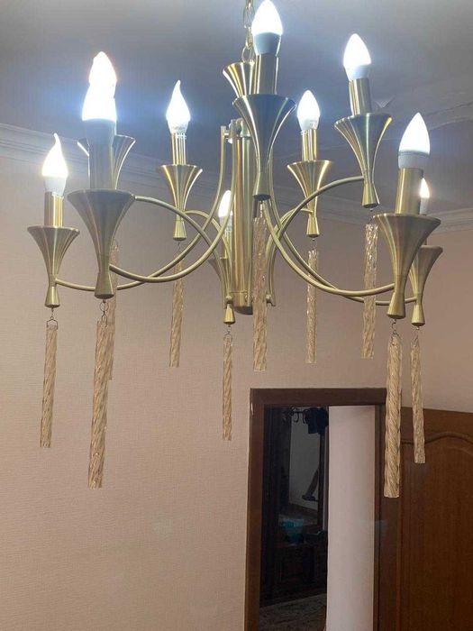 Хрустальные люстры 10 и 8 рож. Honsel Leuchten позолоченная Германия