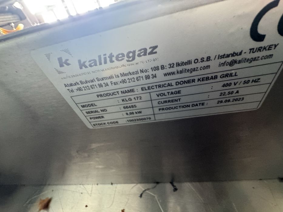 Vând aparat shaorma Klite trifazic 5 arzatoare – stare foarte bună