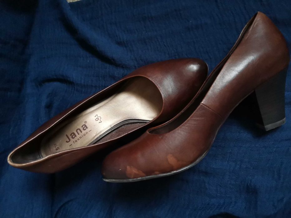 Pantofi Jana din piele naturala maro, marimea 38.5