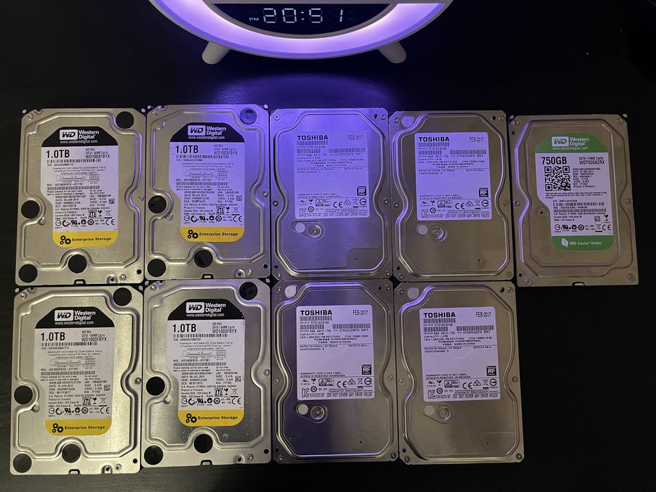 Продам HDD 1TB — WD и Toshiba (9 штук)