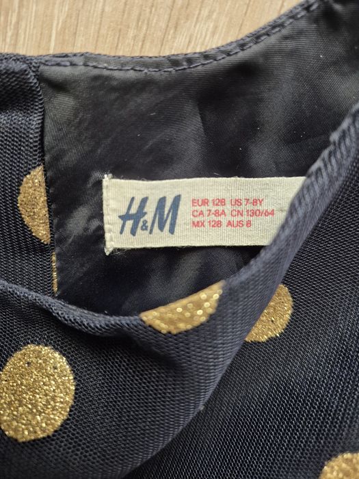Rochiță elegantă 7-8 ani bleumarin cu buline aurii H&M