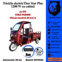 Triciclu electric THOR STAR-PLUS VISINIU cu cabina acoperis Agramix