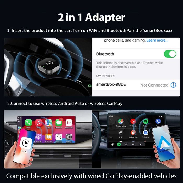 Adaptor auto wireless (5g) Android Auto/ Car Play 2in1