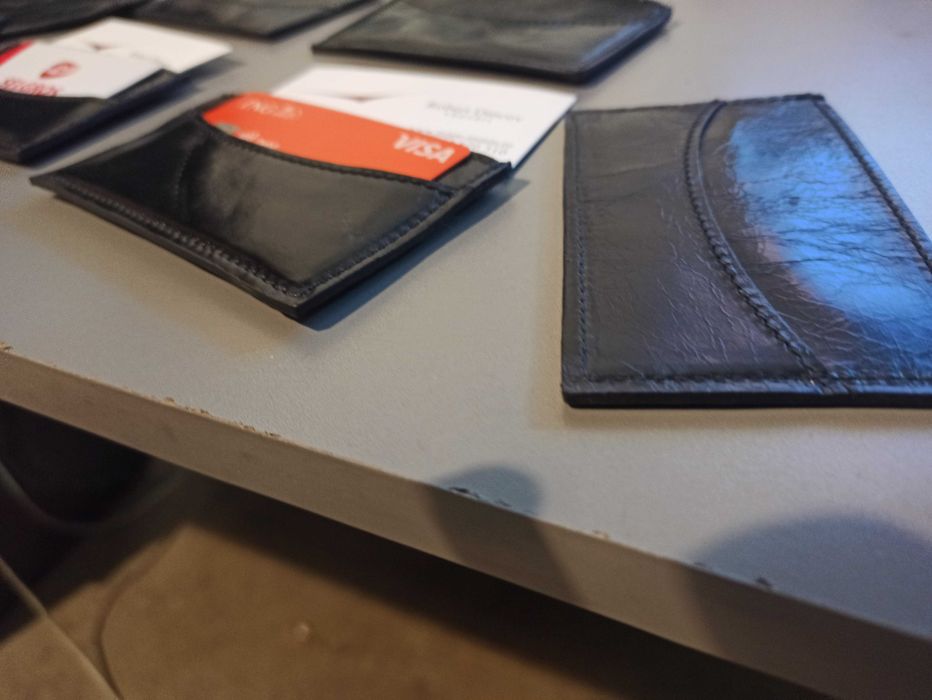 Port card piele naturala negru