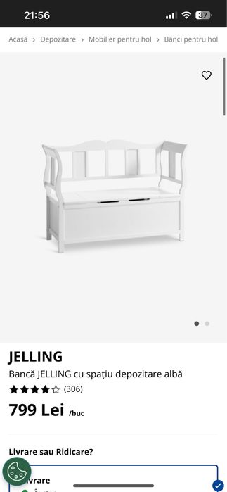 Bancuta Hol Jysk/Bancă JELLING cu spațiu depozitare albă
