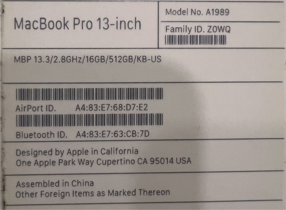 Macbook Pro 13" Core i7 16/512 Space Grey 2018