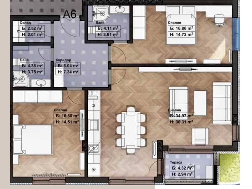 Продава се Тристаен апартамент в София, Връбница 1 - 101 кв.м за 1896 €/кв.м - Снимка #1