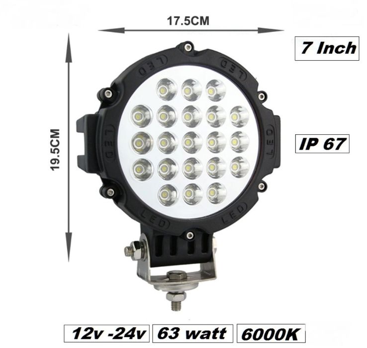 Proiector LED Auto Offroad 63W 12V-24V, 5200 Lumeni, Negru, Spot Beam