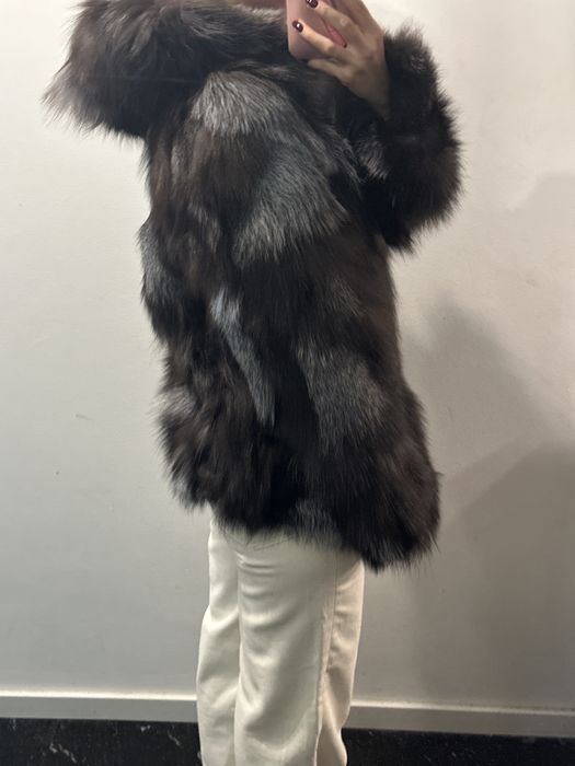 Haina din blana de vulpe cu gluga S-M noua
