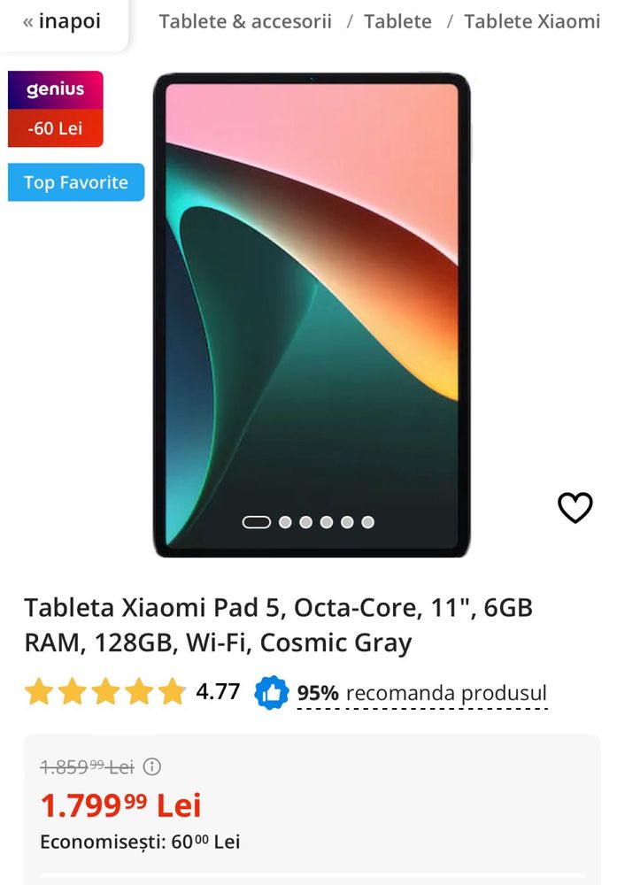 Xiaomi Pad 5. 128gb. 6gb Ram. Sigilata, transport inclus