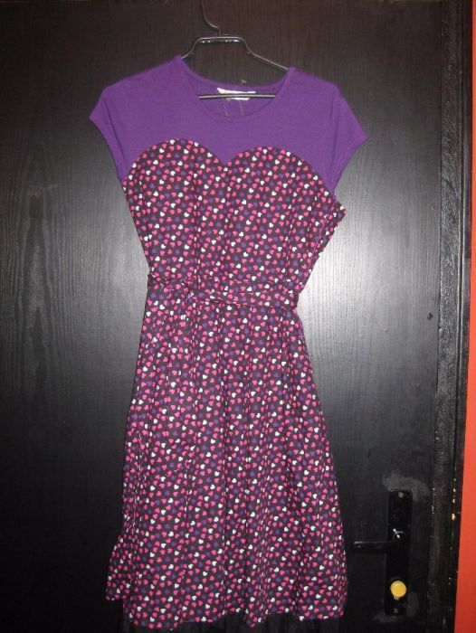 Памучна лилава детска рокля с къс ръкав, 12 - 13 години