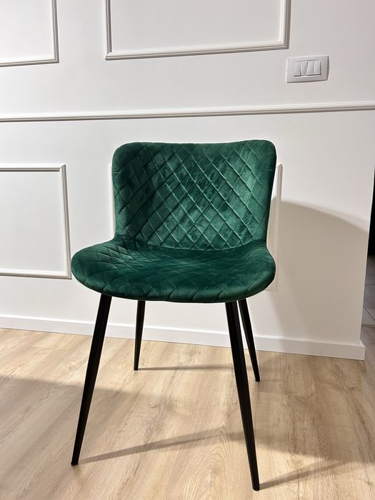 Scaune de living elegante, catifea verde smarald – set de 6 bucăți