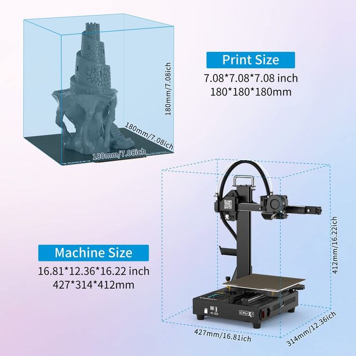 Imprimantă 3D TRONXY CRUX1 cu placă de imprimare PEI, extruder cu acți