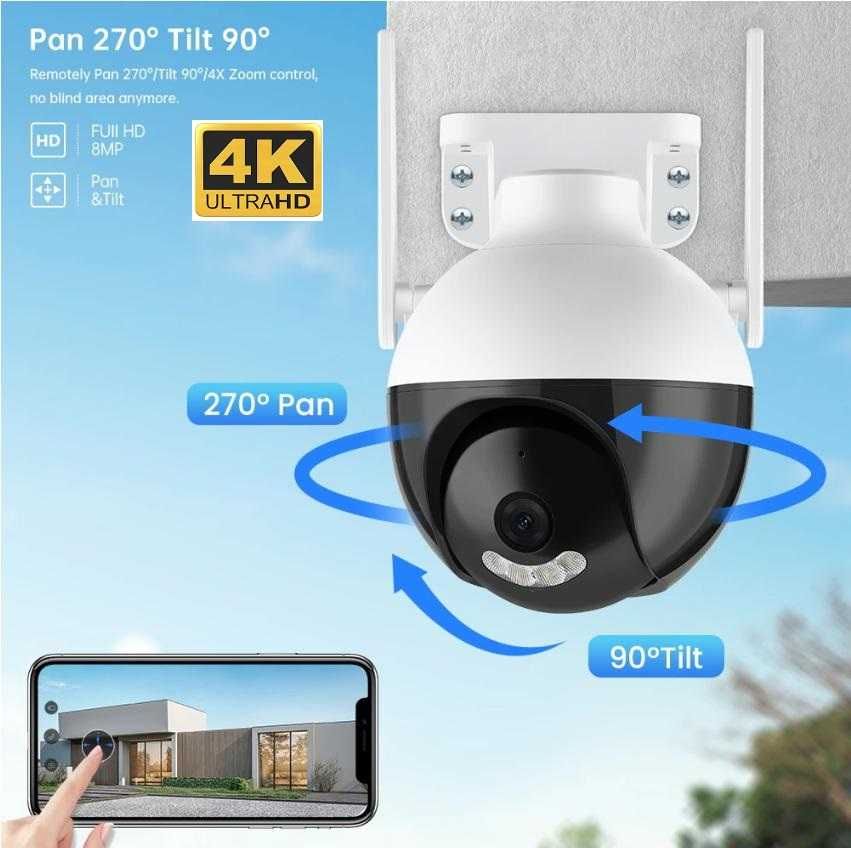 8MPx PTZ 5хZoom Wi-Fi Смарт Видеодомофон Интерком PIR Сензор Движение