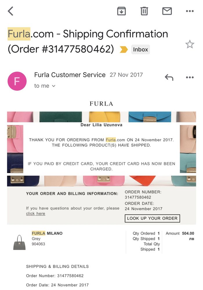 Чанта Furla Milano Grey