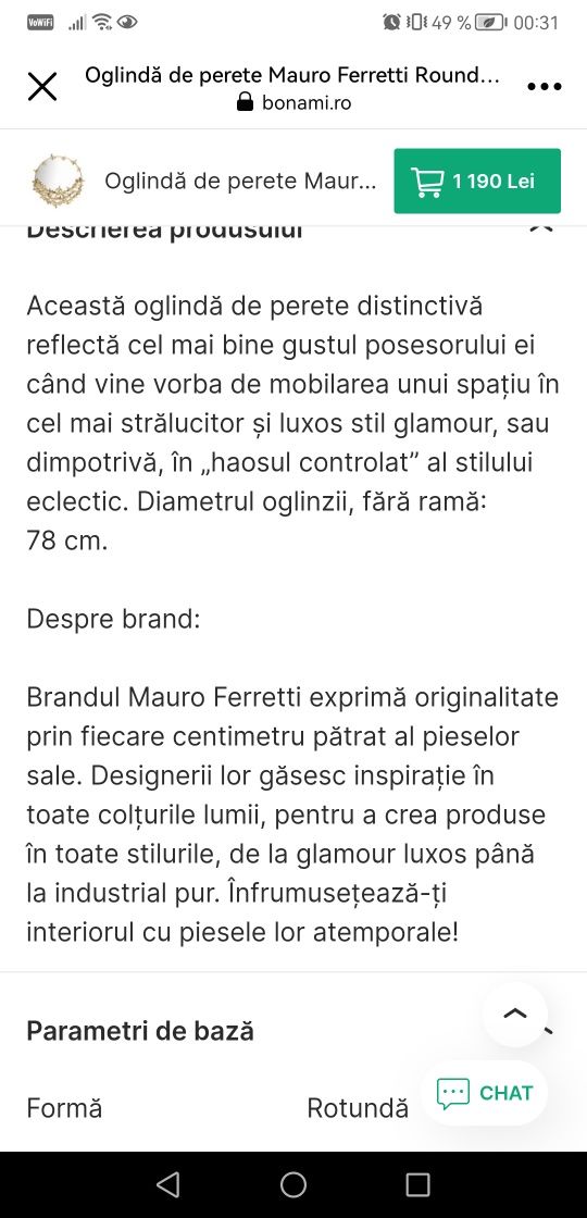 Oglinda rotunda Mauro Feerotti