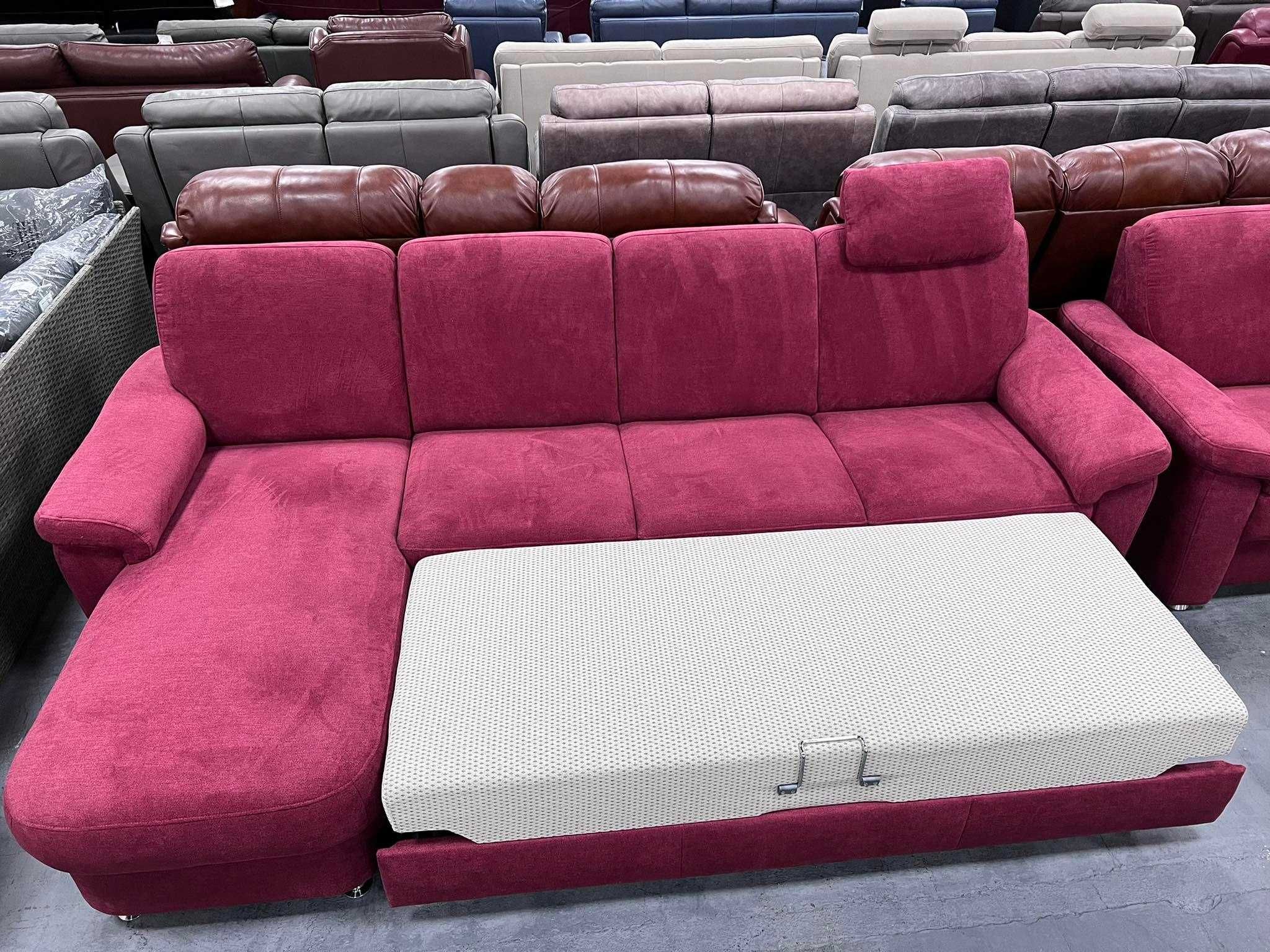 Червен диван от плат с лежанка ф-я сън,фотьойл, табуретка "ZE-EM09003"