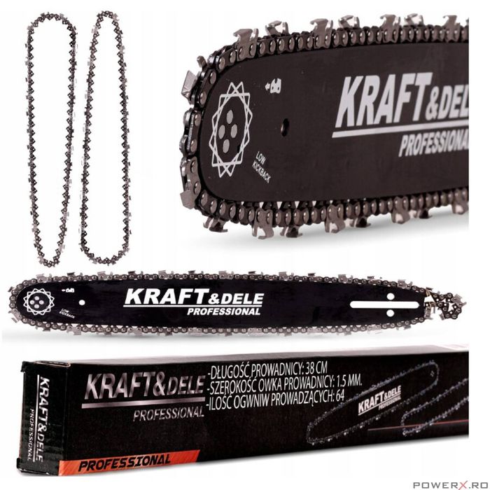 Set lama si doua lanturi, 38 cm, 32 dinti, pas 3/25, Kraft