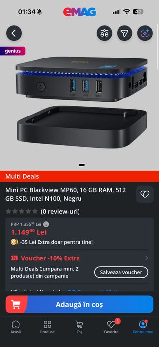 Mini PC Blackview MP60, 16 GB RAM, 512 GB SSD, Intel N100, Negru